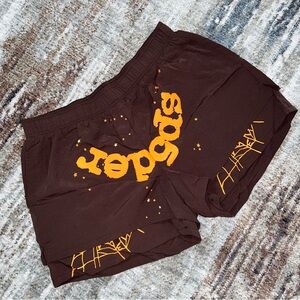 NEW SP5DER KingSpider Co OG Web Double Layer Shorts ss25 Brown SPIDER Young Thug